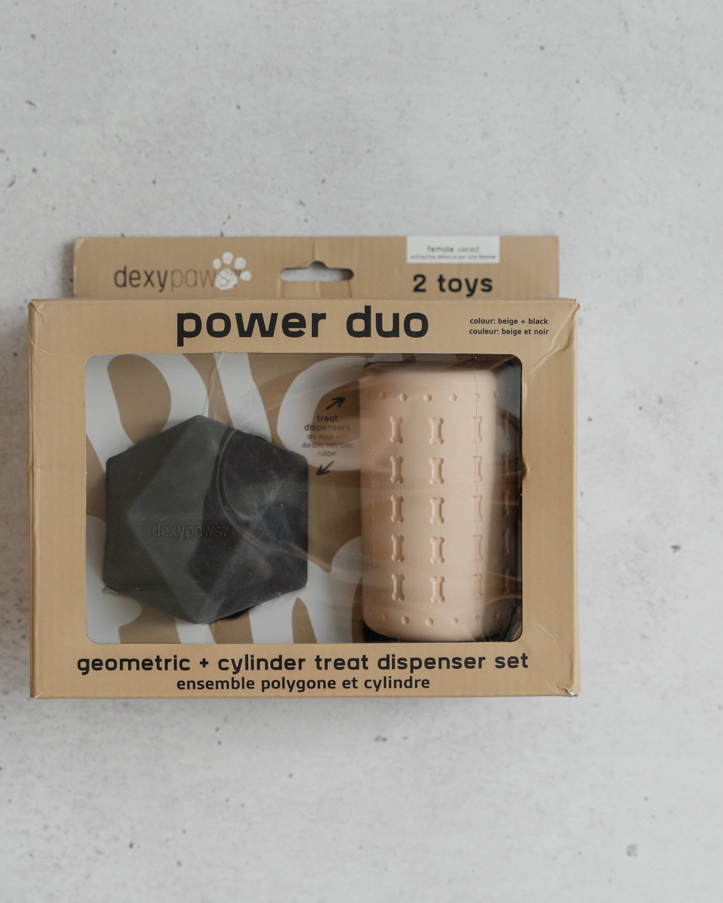Ensemble de 2 jouets à mâcher ''Geometric & Rouleau Kong'' | Nude & Noir