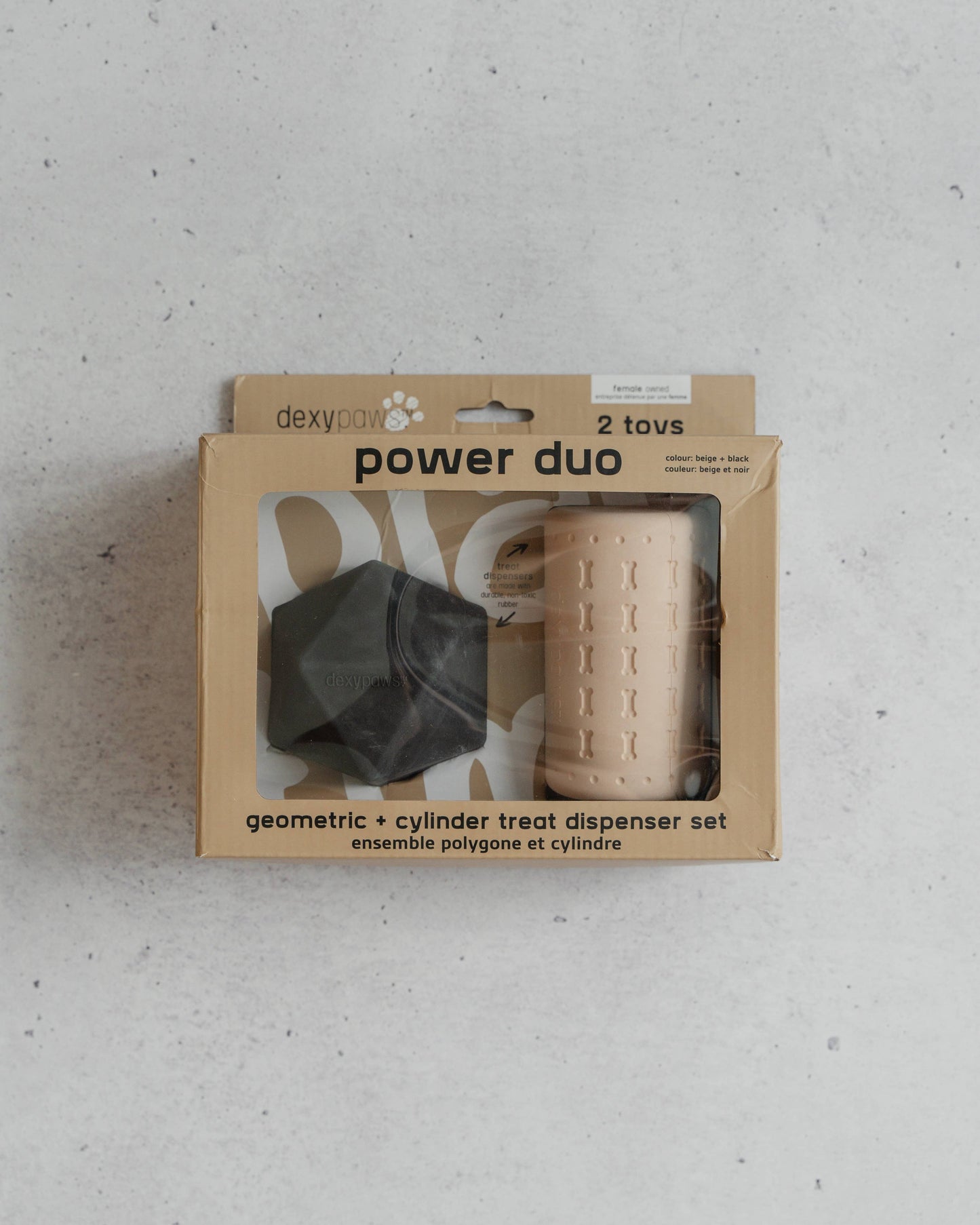 Ensemble de 2 jouets à mâcher ''Geometric & Rouleau Kong'' | Nude & Noir