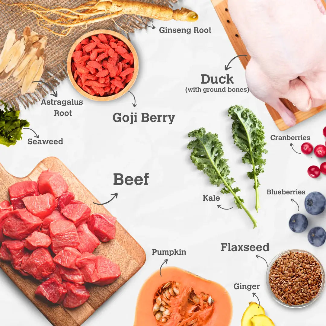 Charmy Pets | Nourriture lyophilisée au bœuf et au canard | Boost baie de Goji