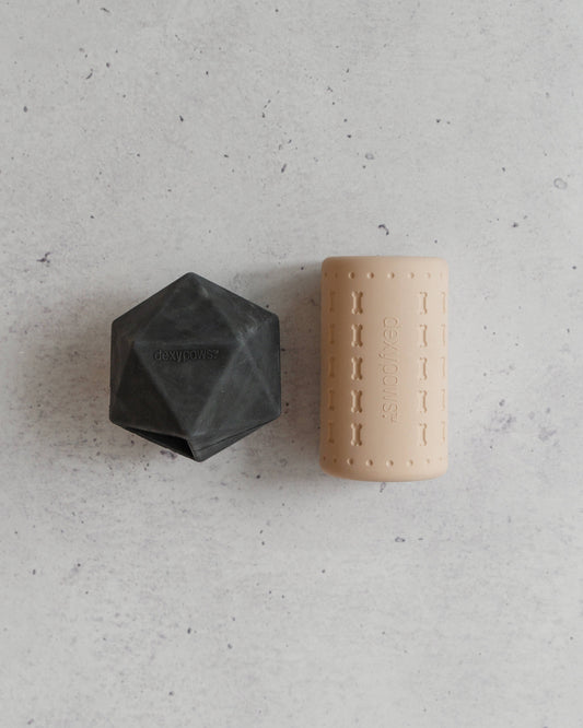 Ensemble de 2 jouets à mâcher ''Geometric & Rouleau Kong'' | Nude & Noir