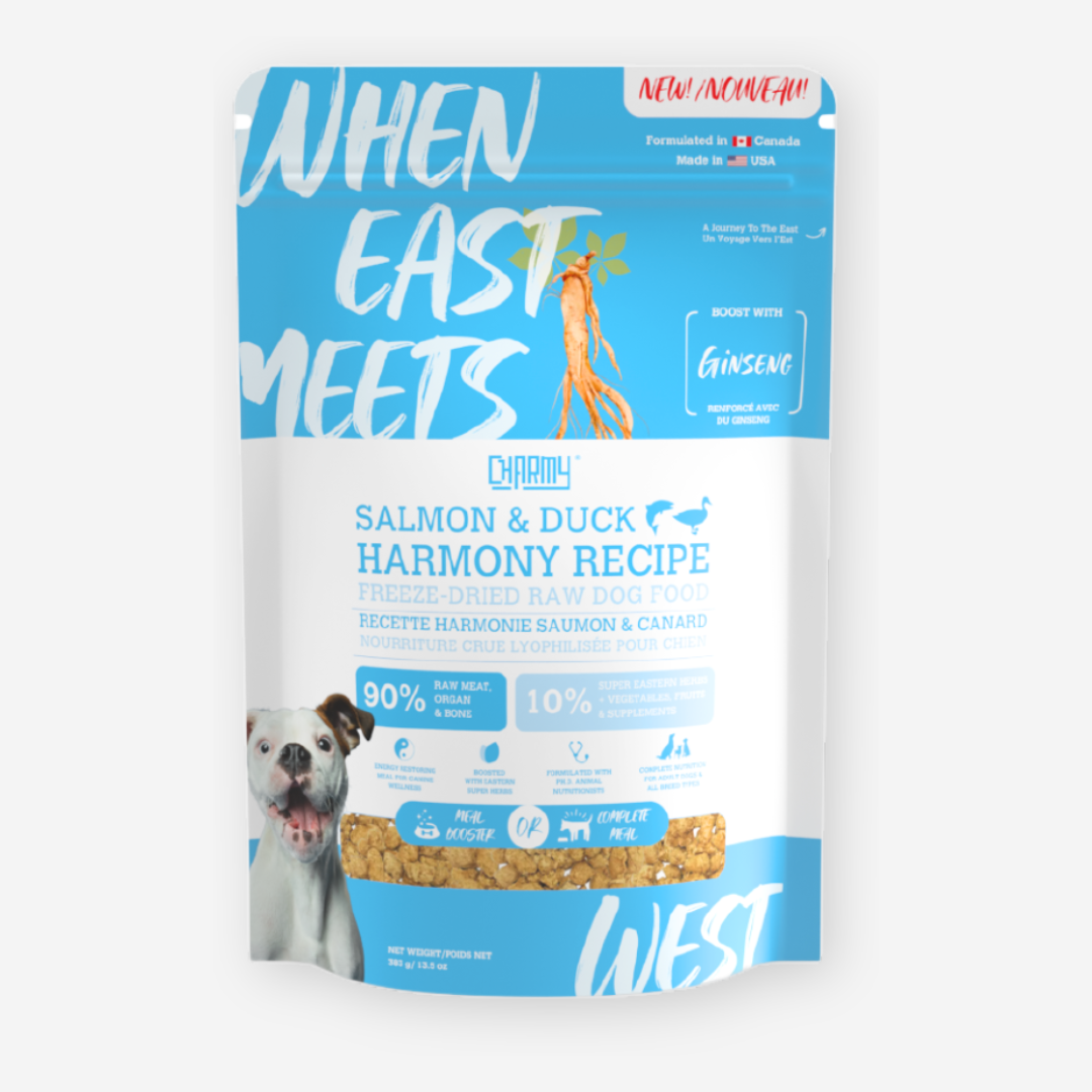 Charmy Pets | Nourriture lyophilisée au saumon et au canard | Boost au ginseng