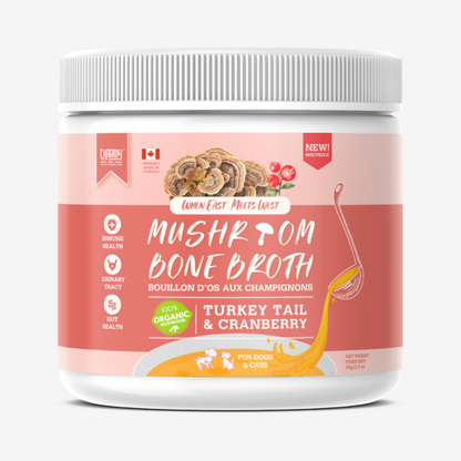 Charmy Pets | Bouillon d'os au champignon ''queue de dinde'' et canneberge