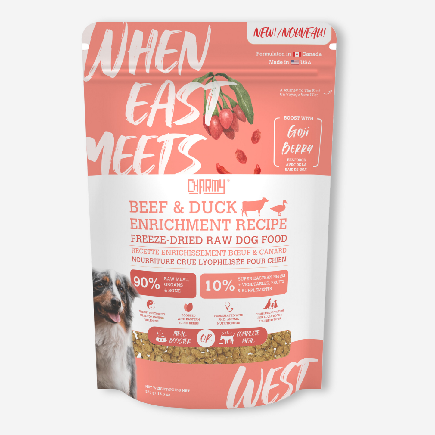 Charmy Pets | Nourriture lyophilisée au bœuf et au canard | Boost baie de Goji
